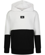 Calvin Klein Big Boys Colorblock Soft Fleece Hoodie in Black/White Sz Medium