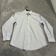 Brooks Brothers Shirt Mens 16 34/35 Blue Yellow Stripe Regent Non Iron Cotton