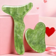 Jade Stone Gua Sha Massage Tool Set Larger Guasha Board with Handle Green