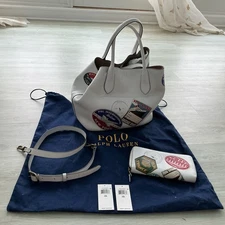 POLO RALPH LAUREN women’s white, medium, bell port Patch Tote & Wallet
