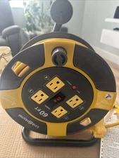 Link2Home Cord Reel Extension Cord 4 Power Outlets 14 AWG SJTW Cable 60 Ft