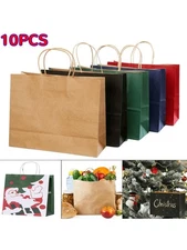 10PCS Kraft Paper Bags with Handles Gift Tote Takeaway Shopping Bags