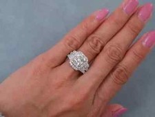 3Ct Cushion Lab Created Diamond Halo Engagement Bridal Ring Set 14K Gold Plated