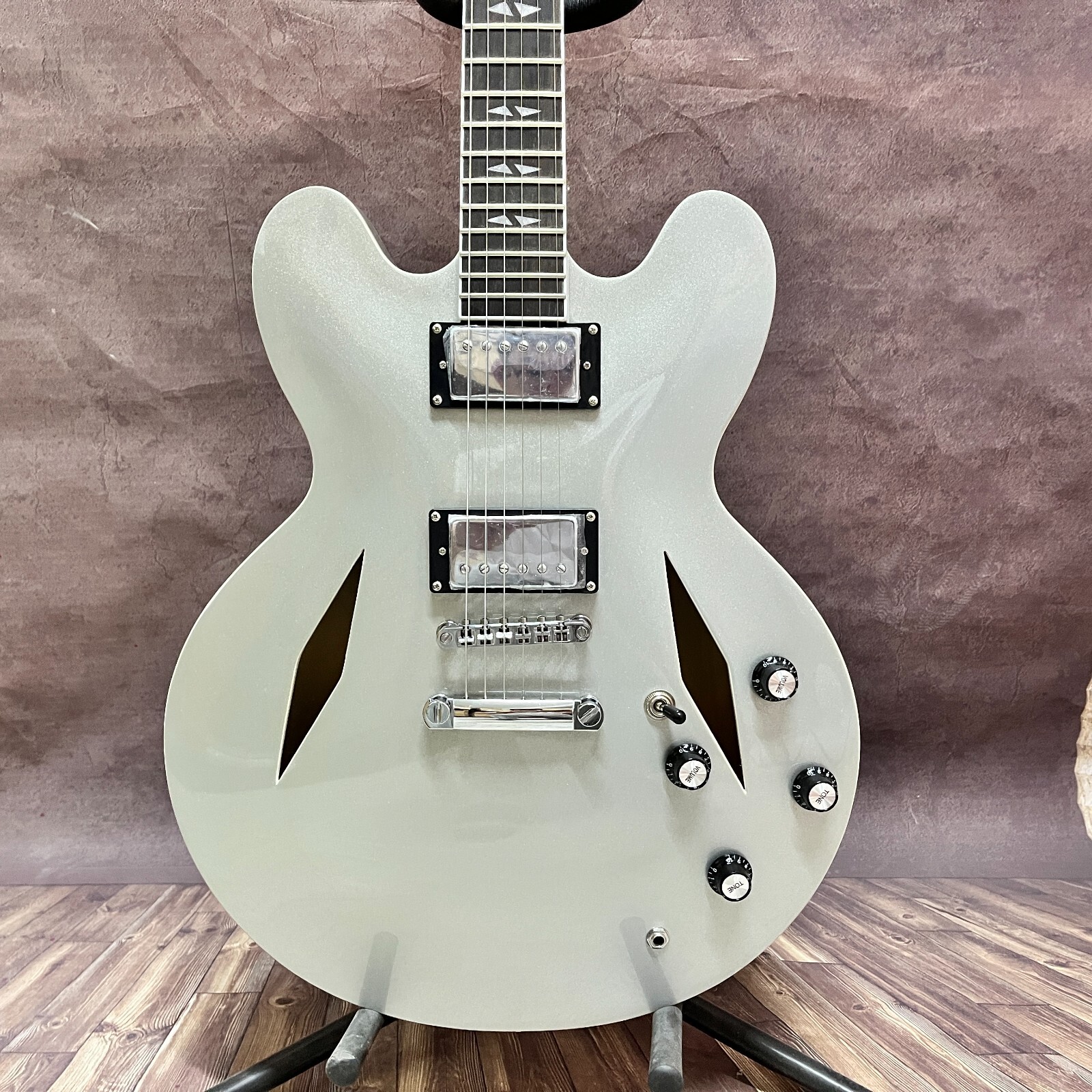DG-335 Semi-Hollow Electric Guitar with Rosewood Fretboard in Transparent Silver