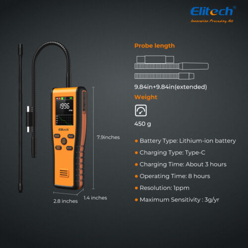 Elitech PPM HVAC Leak Detector Locate Leakage Pinpoint Hunting Mode, Data Record - Imagen 6 de 7