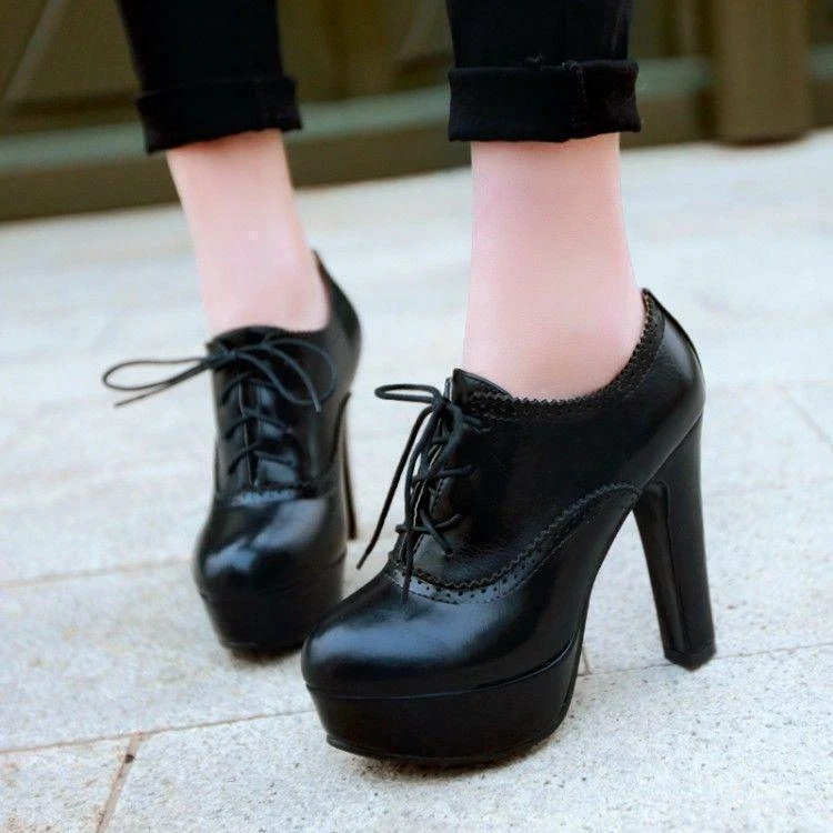 Womens High Heels Casual Platform Shoes Lace Up Oxford Brogues Pumps | eBay