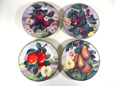 (4) Villa d'Este Salad Plates Apple Pears Grapes Plums Cherries 8'' Italy