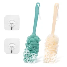 2 Pack Loofah on a Stick Back Scrubber Shower Bath Brush with Long Handle