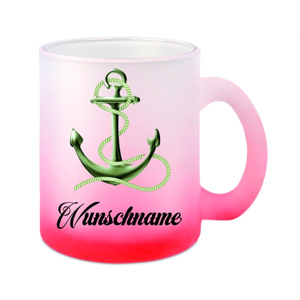 "Glas-Tasse Weiß/Rot \" Anker Motiv Mit Wunschname \" Teetasse Kaffeetasse"-image