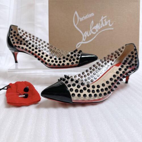 Christian Louboutin Shoes Pumps Clear Spike Studs Black Size 37 US About 7 Used - Picture 1 of 10