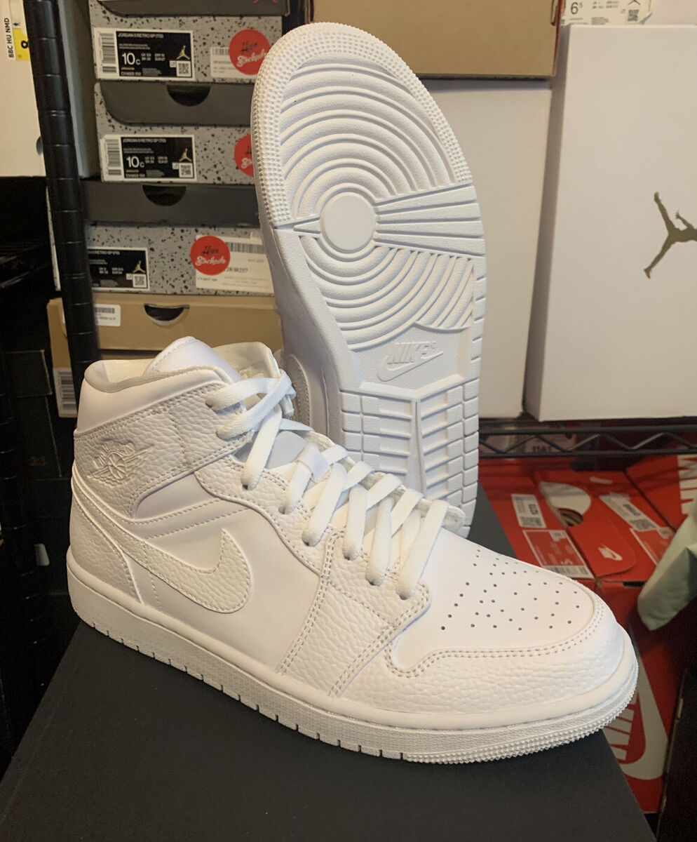 Nike Air Jordan 1 Mid Triple White Shoes 554724-130 554725-130 GS  Men's Sizes