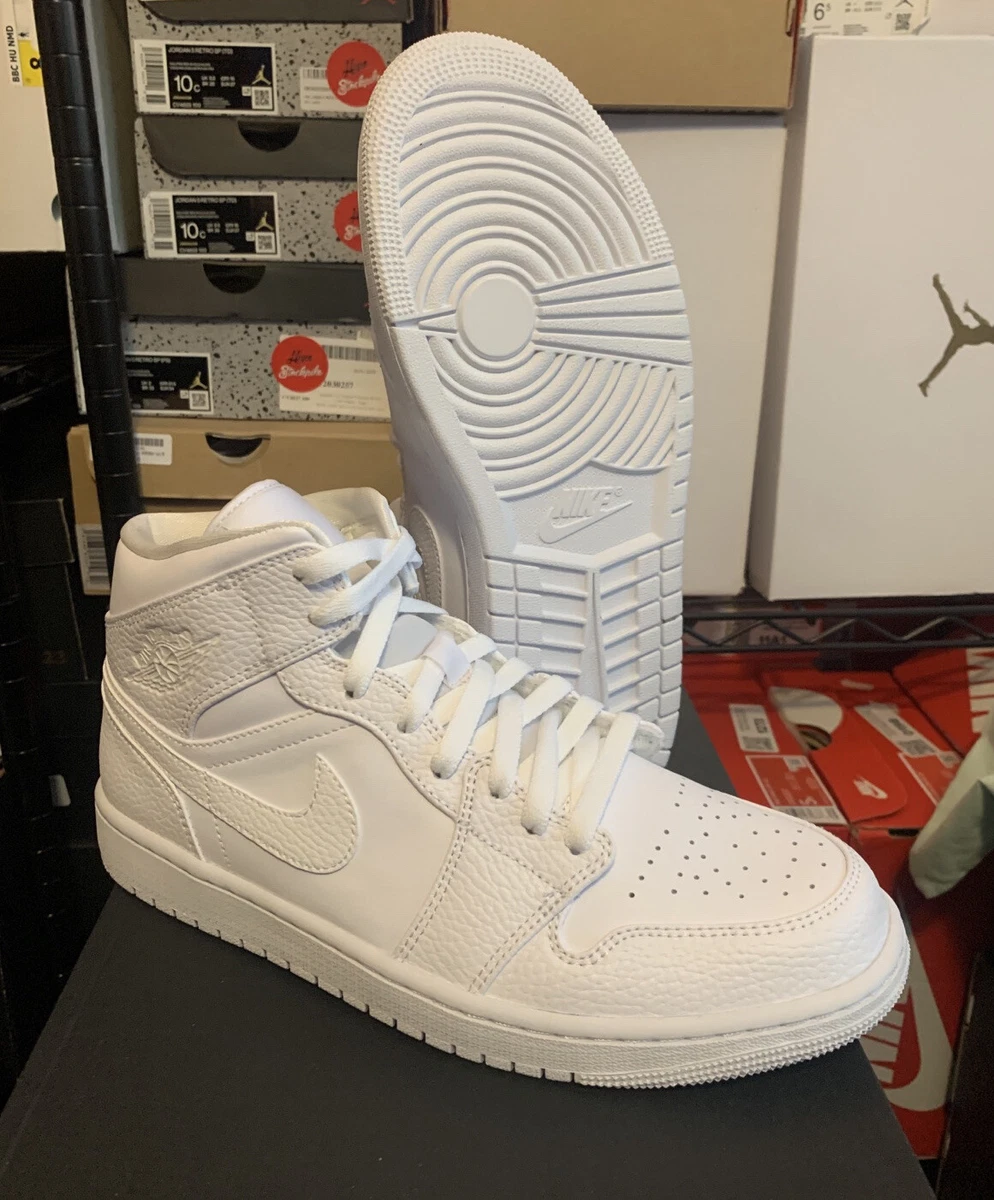 Nike Air Jordan 1 Mid Triple White Shoes 554724-130 554725-130 GS Men's  Sizes