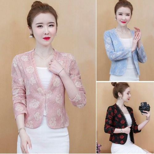 Lady Lace Short Shawl Coat Suit Bolero Cardigan Shrug Jacket 3/4 Sleeve Thin - Picture 1 of 18