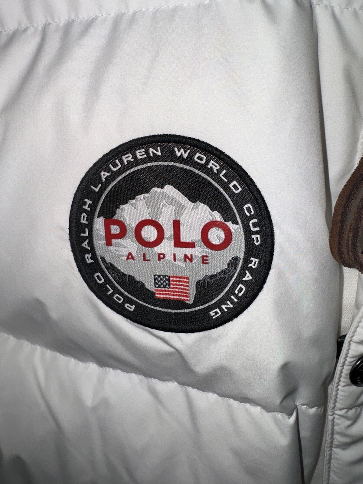 PONY Polo Ralph Lauren Alpine World Cup Racing Down Tampone Bianco TG XXL