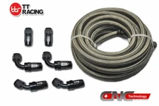 -4AN 3.5M 12FT Stainless Steel Braided Oil Fuel Line & Black Fitting Hose Kit