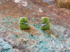 Gaspeite Green Opal Sterling Silver 925 Vibrant Multi Gemstone Stud Earrings Z17