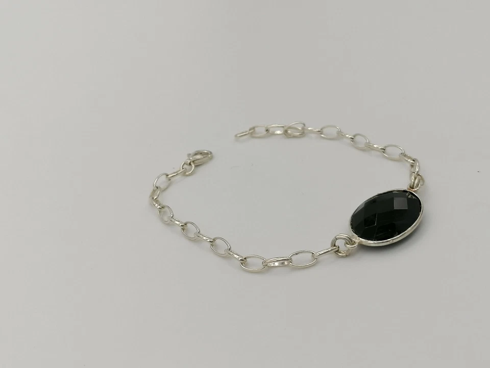 Pulsera Mujer Plata 925 Ónix Negro Cabujón Hecho En Italia Regulable - Imagen 4 de 4