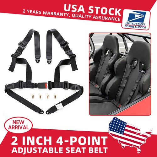 1X 4 Point BLACK Car Racing Bucket Seat Belt Harness Adjustable Universal Design