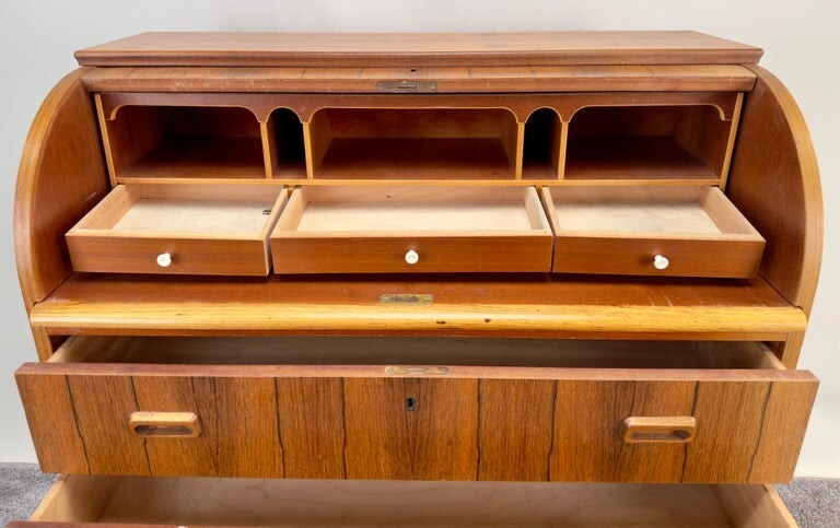 Bernhardt Pedersen Danish Mid Century Modern Rosewood Roll Top Desk