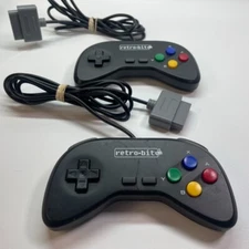 Lot of 2 Retro-bit SNES Super Nintendo Controller - Black Multi Color Buttons