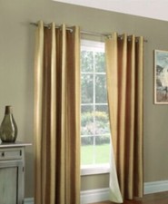 Beautiful Faux Silk Soft Gold Blackout Grommet Top Curtains, 2 Panels