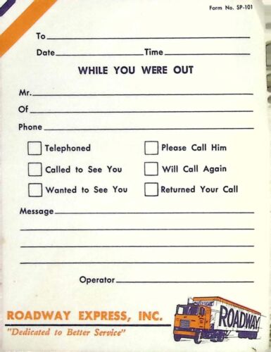 Vintage Roadway Express Inc While You Were Out Message Pad Trucking Memorabilia