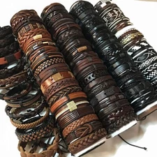 12/30 Wholesale Lot Hot Unisex Handmade Braided PU Leather Bracelet Wristband US