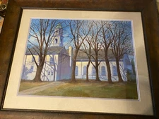 Huge Larry Schwinger 1941 "A Church Exterior Scene" - Watercolor - Signed/Framed
