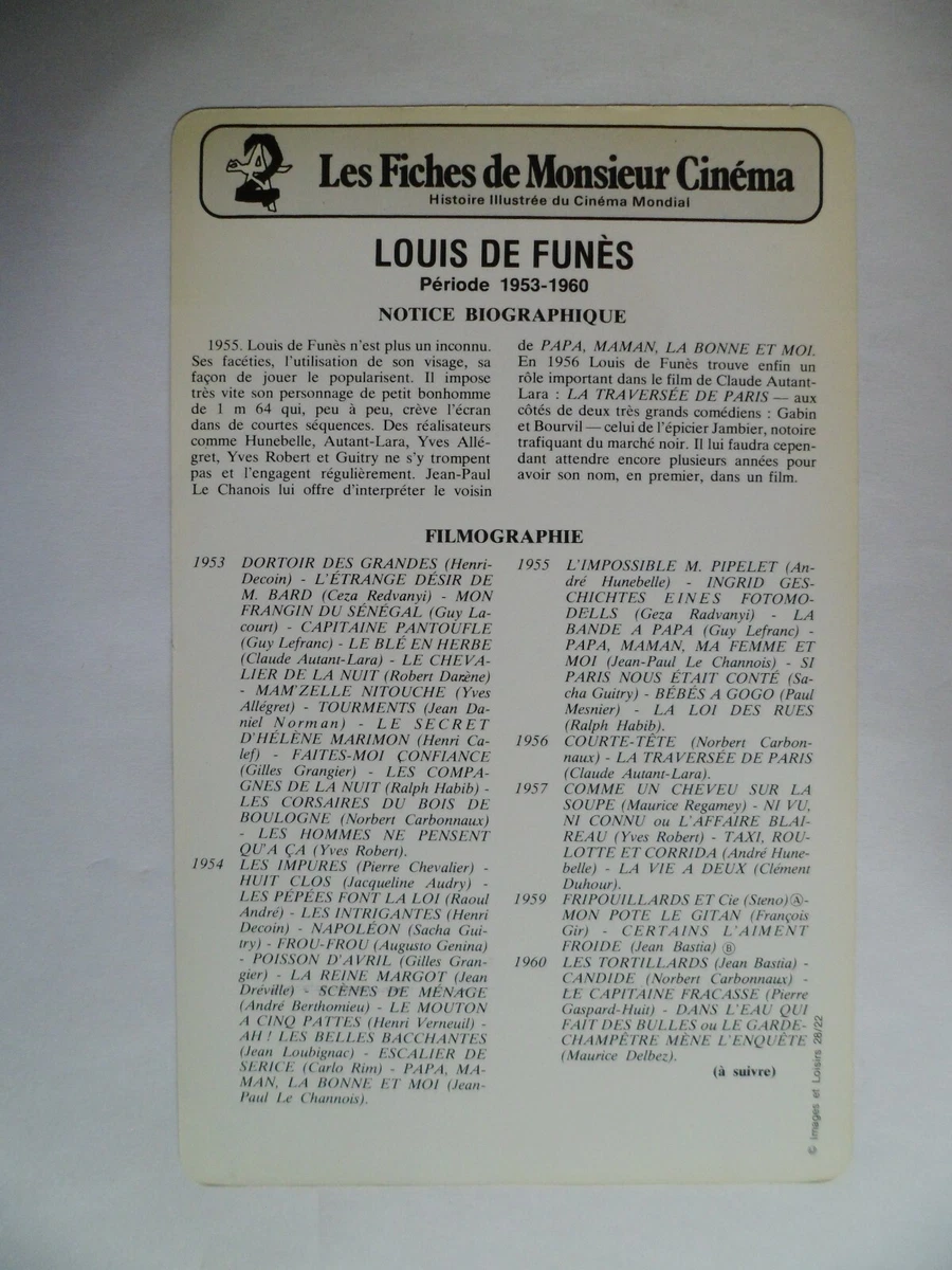 CARTE FICHE CINEMA LOUIS DE FUNES PERIODE 1953 1960 eBay