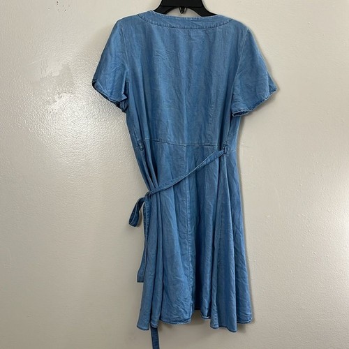 Loft blue denim wrap dress midi women’s 4P - Picture 2 of 8
