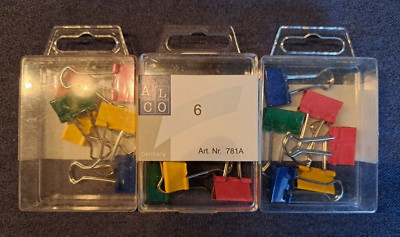  3 x 6 Stück Alco Foldback-Klammern - 19mm - mehrfarbig - NEUWARE/OVP 