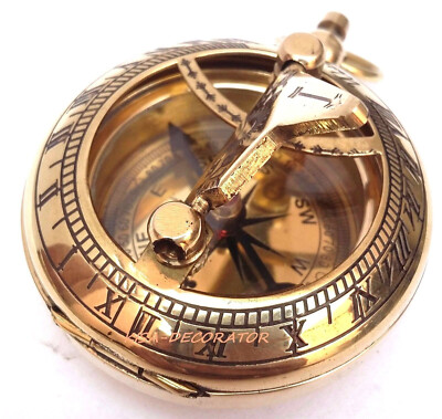 Lot of 10 Solid Brass Sundial Compas Pocket Compass Nautical Decor Maritime Gift
