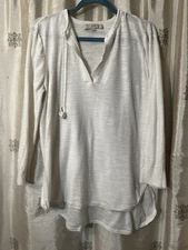 Euc Loft Split Neck White Pullover Drawstring Blouse Size xL