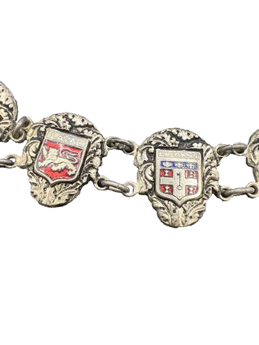Vintage French Heraldic Souvenir Bracelet AR Lyons Sterling Silver Enamel Shield - Picture 22 of 22