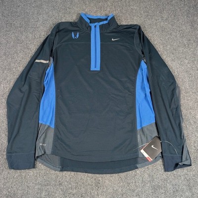Nike Running Top Mens M Blue USATF Dri-FIT Half Zip Long Sleeve