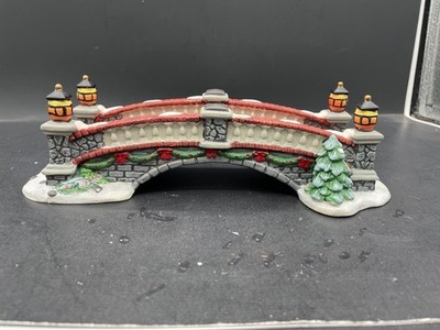 O'Well Christmas Village Accessory Ceramic Brick Walking Bridge Lamps Snow