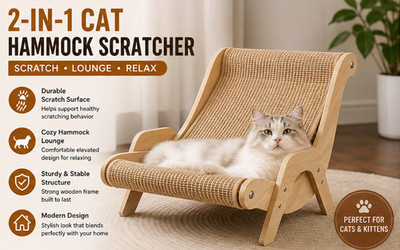 2-in-1 Cat Hammock Scratcher Lounge Bed Durable Linen Cat Chair Scratch Pad