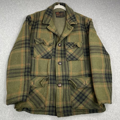 #ad Vintage 50s Berkray Flannel Chore Coat Jacket Mens Medium Green Rockabilly USA $44.89