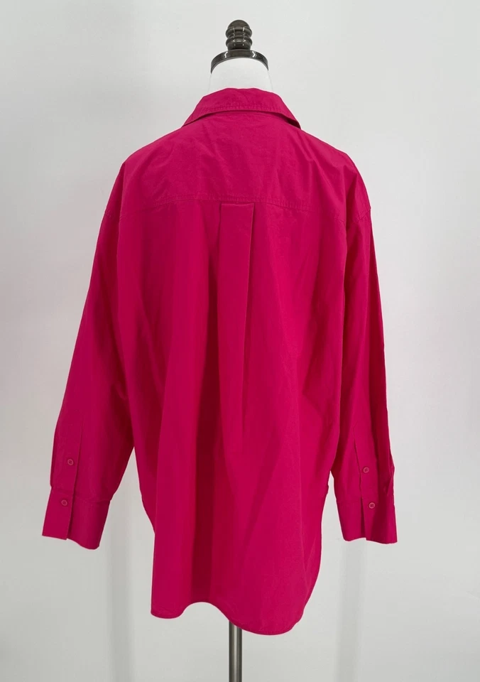 COS Womens Bright Pink Woven Cotton Classic Oversized Button Top Sz 12 - Image 3 of 4