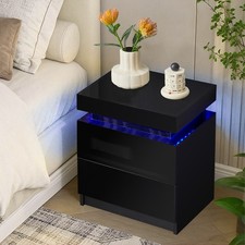 2 Schubladen Nachttisch LED Moderne Schlafzimmermöbel Beistellschränke Schwarz