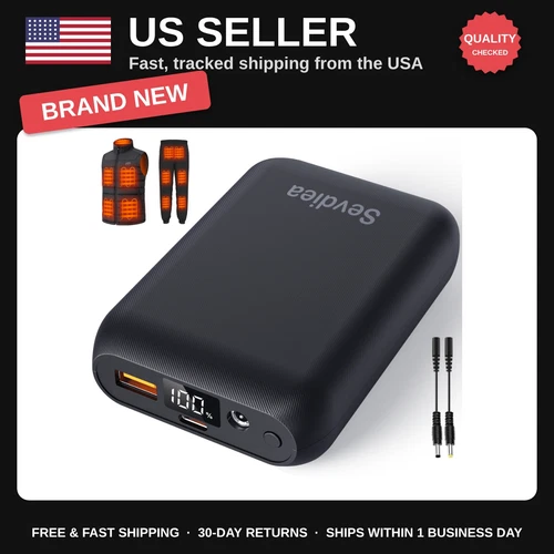 16000mAh Rechargeable Battery Pack for Heated Vests, 7.4V/5V Power Bank with LED - product listing photo