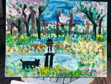African American Florida Outsider Folk Artist Alyne Harris Large Oil Painting