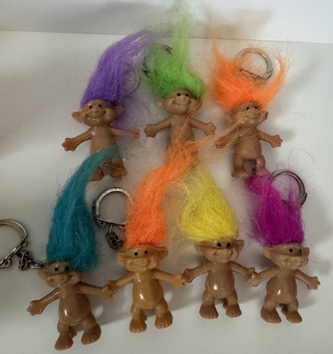 Vintage Acme 1991 Troll Keychains Lot of 8 Neon Hair Mini Troll Dolls Hong Kong