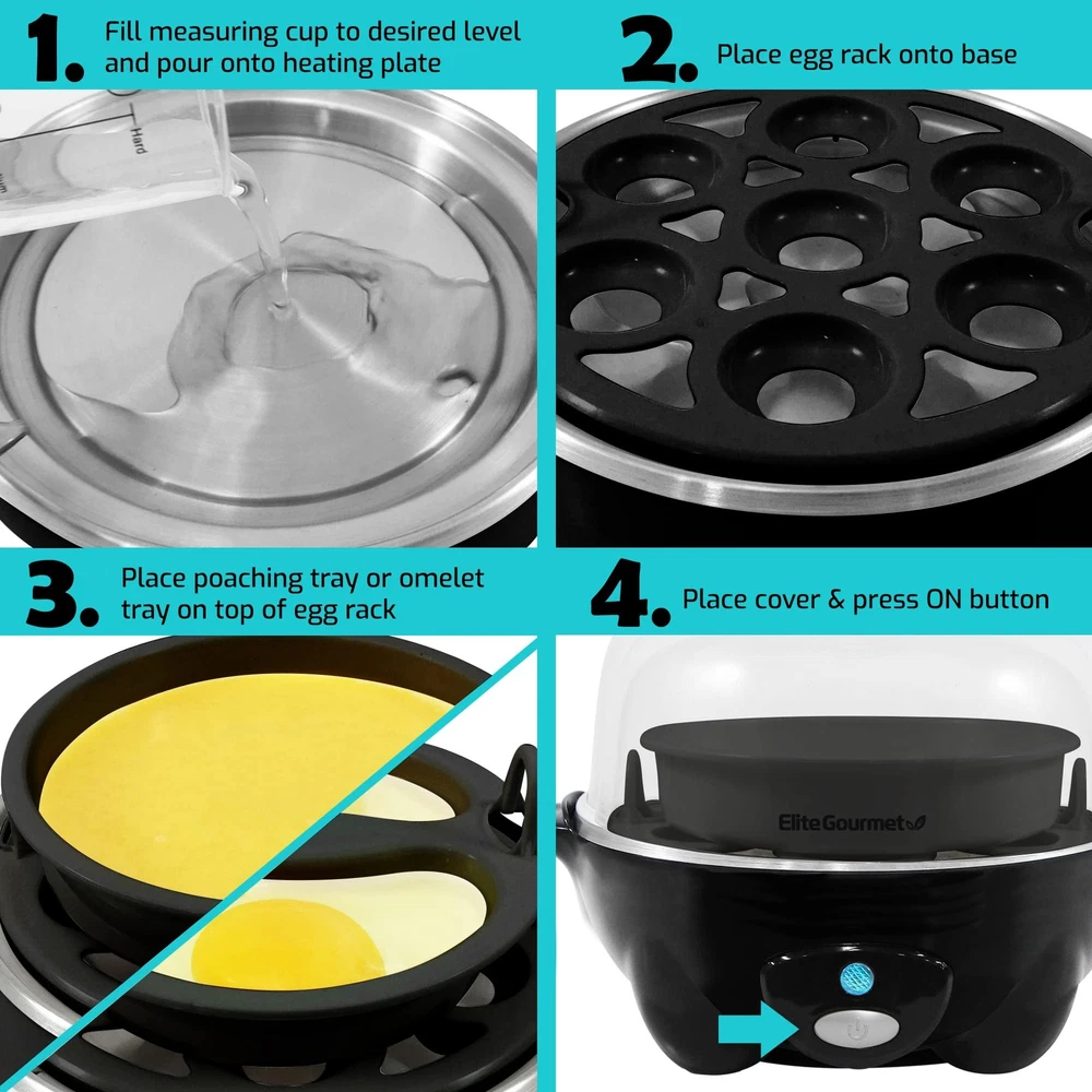 EGC-007B# Rapid Egg Cooker, 7 Easy-To-Peel, Hard, Medium, Soft Boiled Eggs, P... EGC-007B# Rapid Egg Cooker, 7 Easy-To-Peel, Hard, Medium, Soft Boiled Eggs, P...