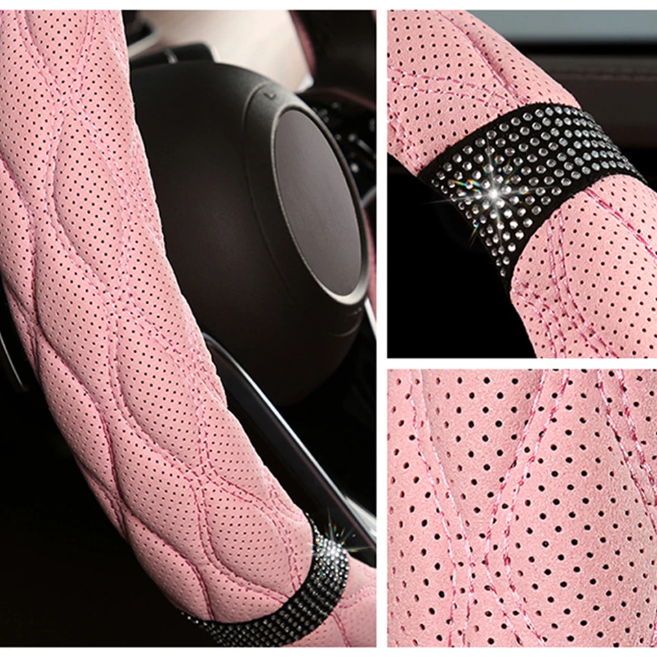 For Mitsubishi Diamond Leather Steering Wheel Cover with Crystal for Women / Men Foto 4 de 4