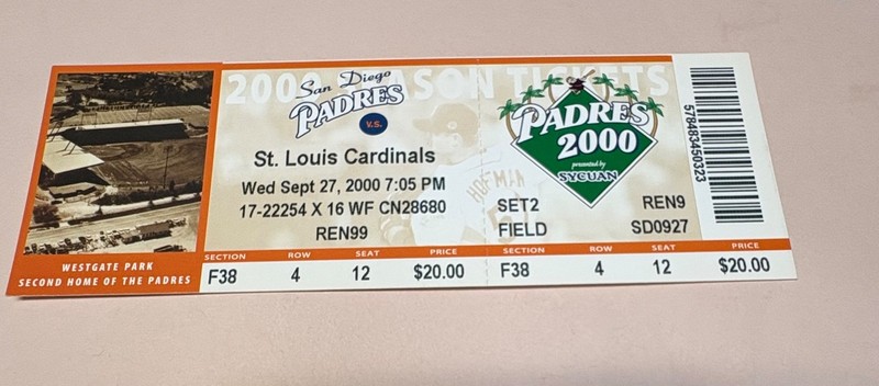 Padres Cardinals ticket stub Ankiel strikeout Rookie record