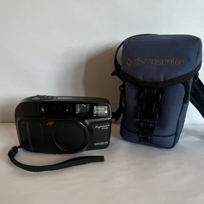 Minolta Sightseer Zoom 35mm Point & Shoot Film Camera Black w/ Samsonite Case