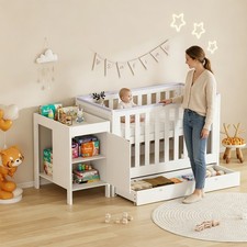 White Baby Crib W/ Storage Drawers & Mattress 3 Adjustable Height Baby Crib New