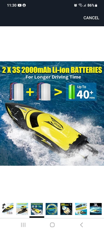 Fast Remote Control Boat for Kids & Adults - 2.4G RC Toy Rechargeable Batteries - Image 4 of 4