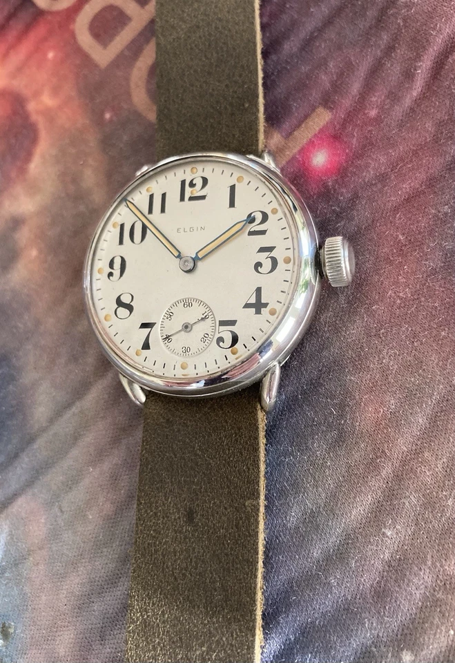 Редкие часы Elgin 1900-е годы эпохи Первой мировой войны 6s Philly корпус 38 мм военный циферблат 13J провод зажим - Изображение 4 из 4